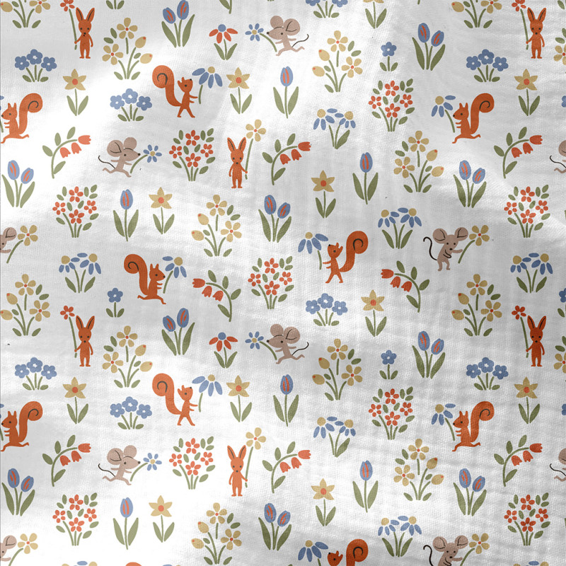 Printed Double Gauze TICUREUIL White / Green